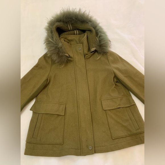 Eachway Sports Women's Jacket Faux Fur Outer Shell Hooded Brown Green Size M - Picture 11 of 15